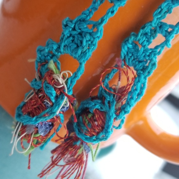 Fiber Art Crochet Tassel earrings - Picture 2 of 3